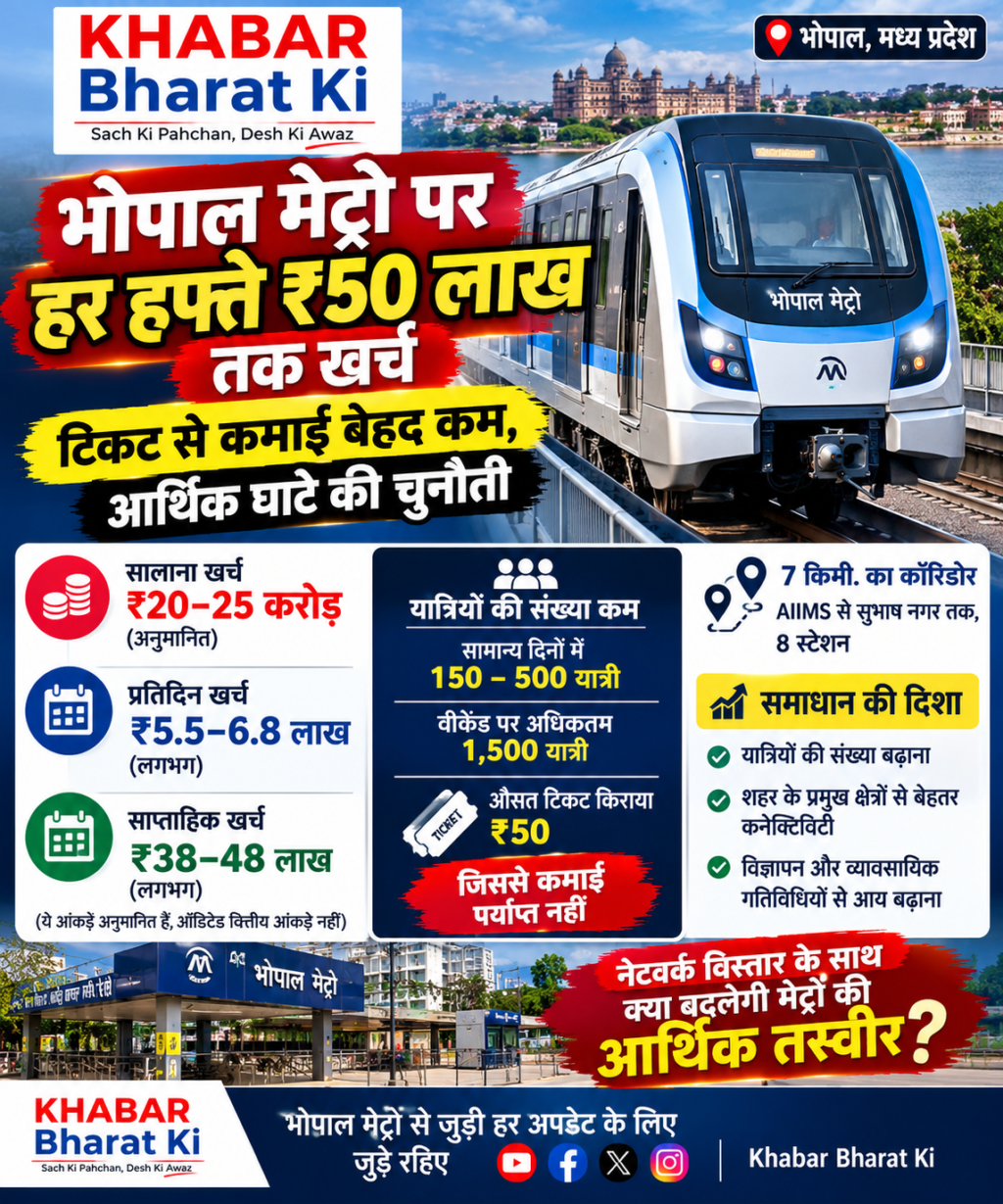 🔴 भोपाल मेट्रो पर हर हफ्ते ₹50 लाख तक खर्च, टिकट से कमाई बेहद कम; आर्थिक घाटे की चुनौती….